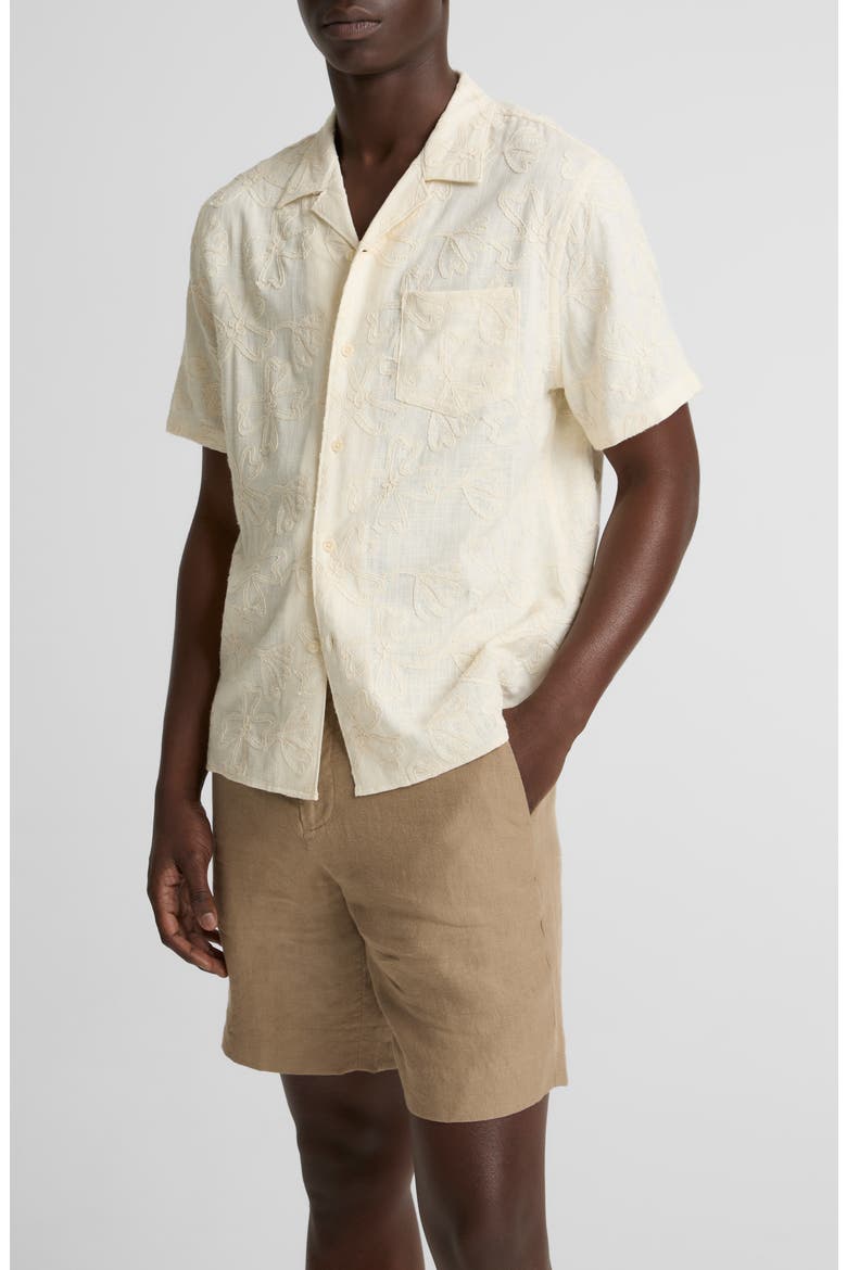 Embroidered Floral Camp Shirt, Alternate, color, BLANCO