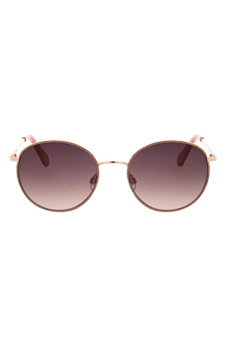 BCBGMAXAZRIA 50mm Glitter Rim Round Sunglasses, Main, color, Rose Gold