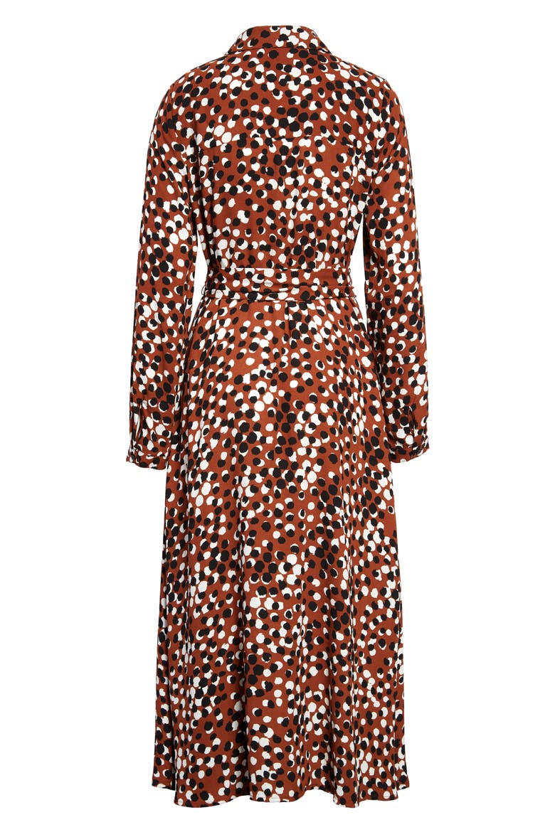 Long Sleeve Midi Shirtdress, Alternate, color, RUST- BLACK DOT