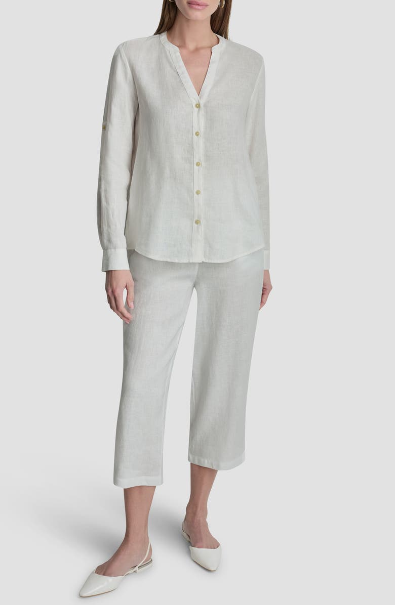 DKNY Linen Button-Up Shirt, Alternate, color, White