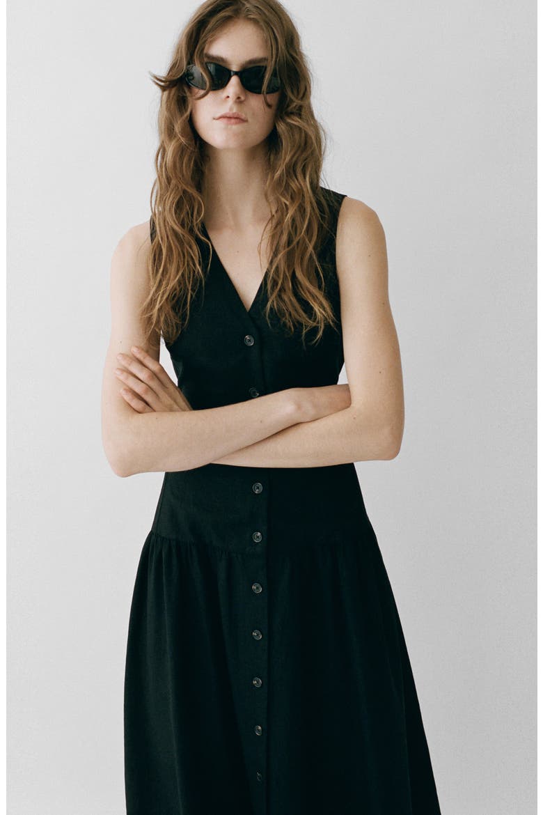 Zamore Sleeveless Tie Waist Midi Dress, Alternate, color, BLACK