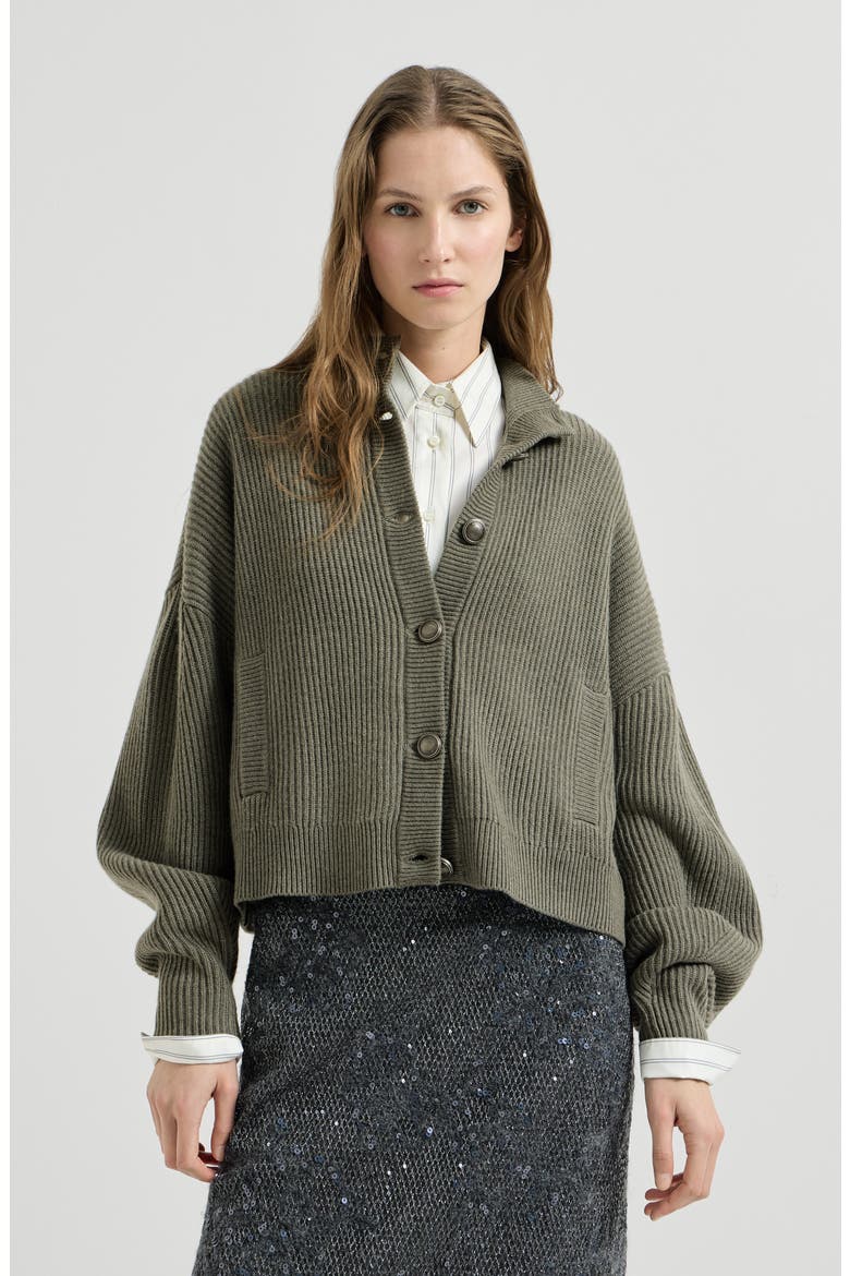 Cashmere English rib cardigan with monili, Main, color, Origano