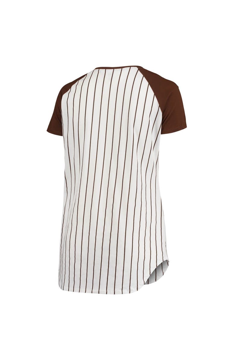 CONCEPTS SPORT Women's Concepts Sport White/Brown San Diego Padres Vigor Pinstripe Raglan V-Neck Nightshirt, Alternate, color, 