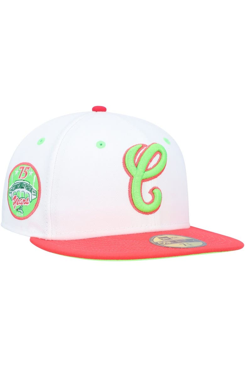 Men's New Era White/Coral Chicago White Sox Cooperstown Collection Comiskey Park 75th Anniversary Strawberry Lolli 59FIFTY Fitted Hat, Main, color, White