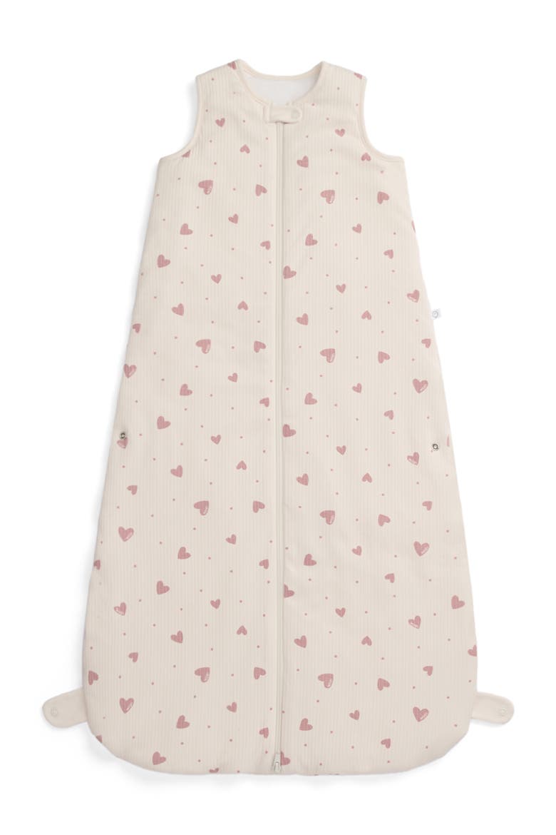Ribbed Front Opening Sleeping Bag 1.5 Tog, Alternate, color, Hearts Gardenia & Misty Rose