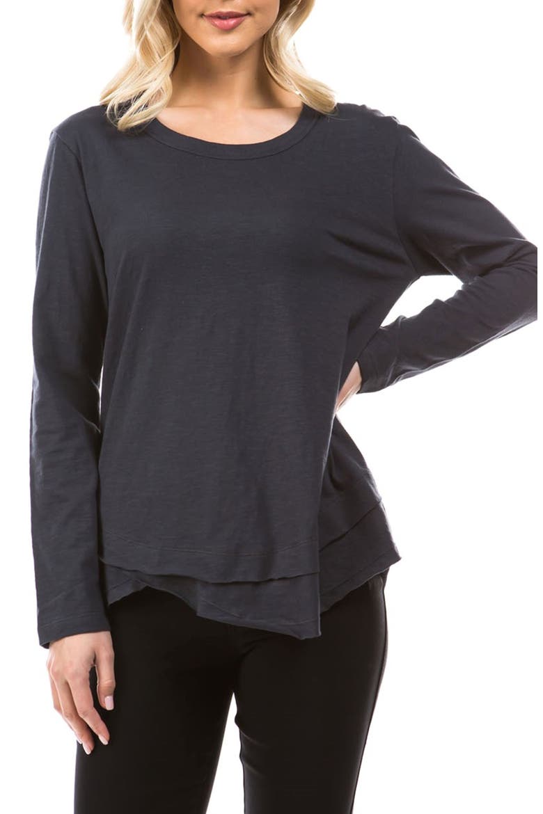 Layered Hem Cotton Slub Top, Main, color, CHARCOAL