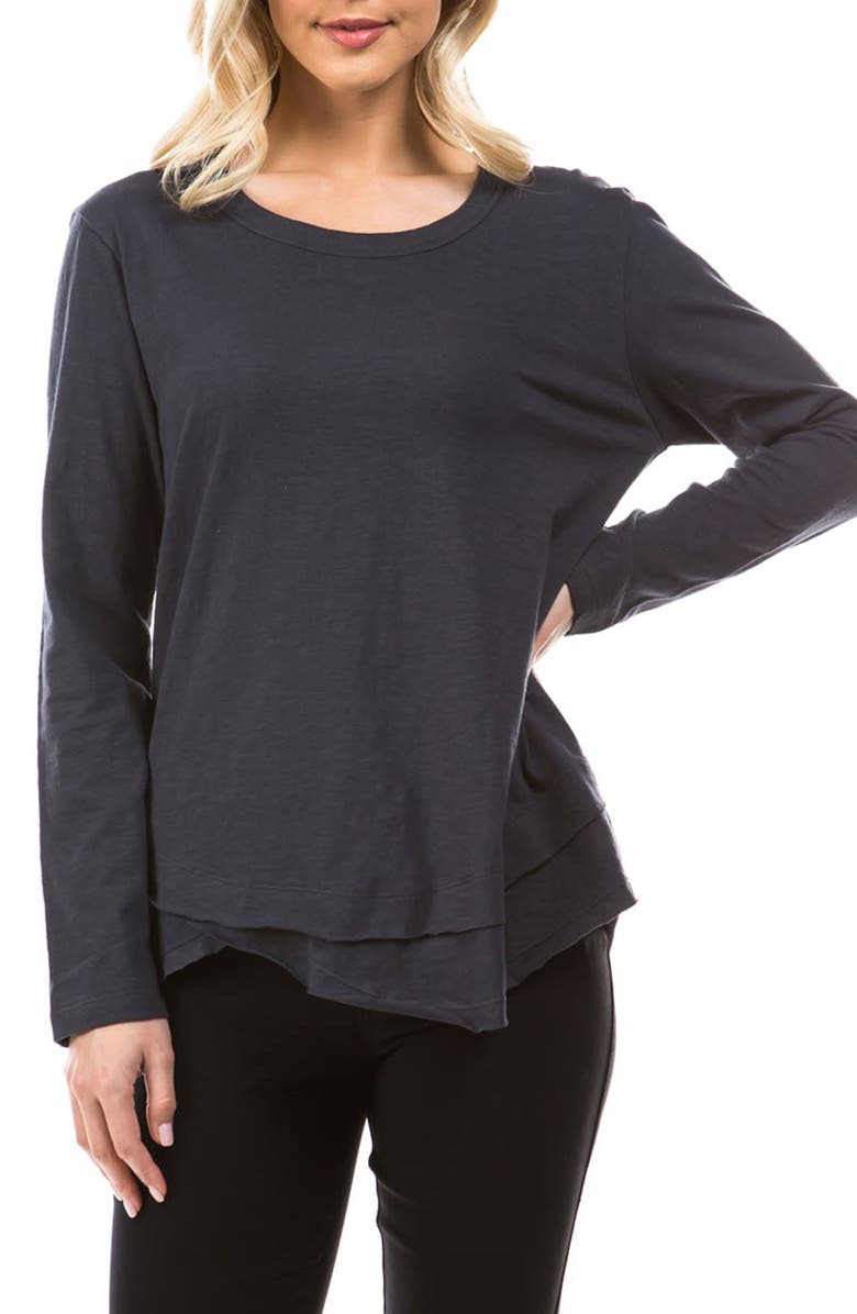APNY Layered Hem Cotton Slub Top, Main, color, Charcoal