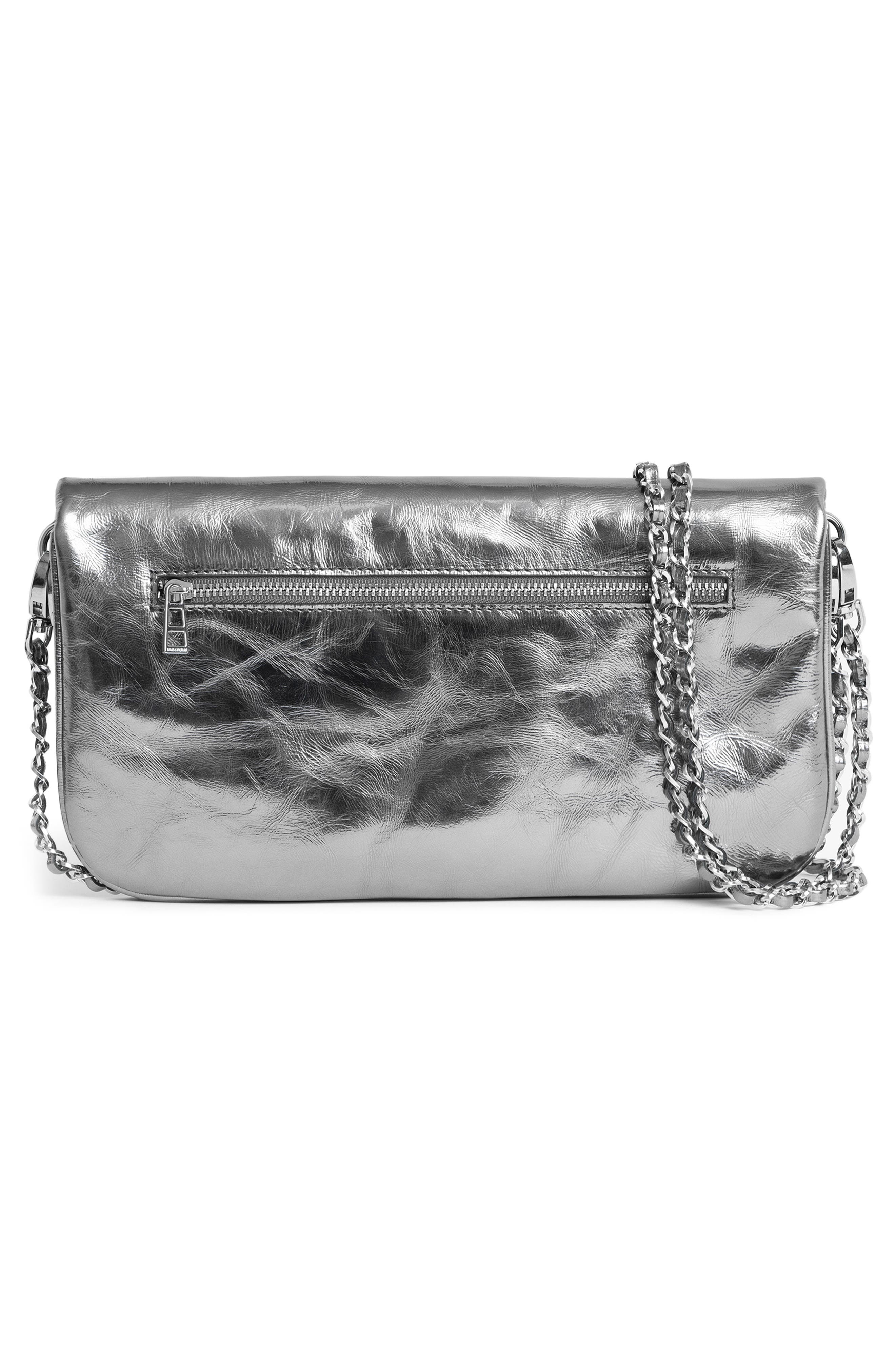Zadig & Voltaire Rock II Metallic Clutch, Alternate, color, Gun