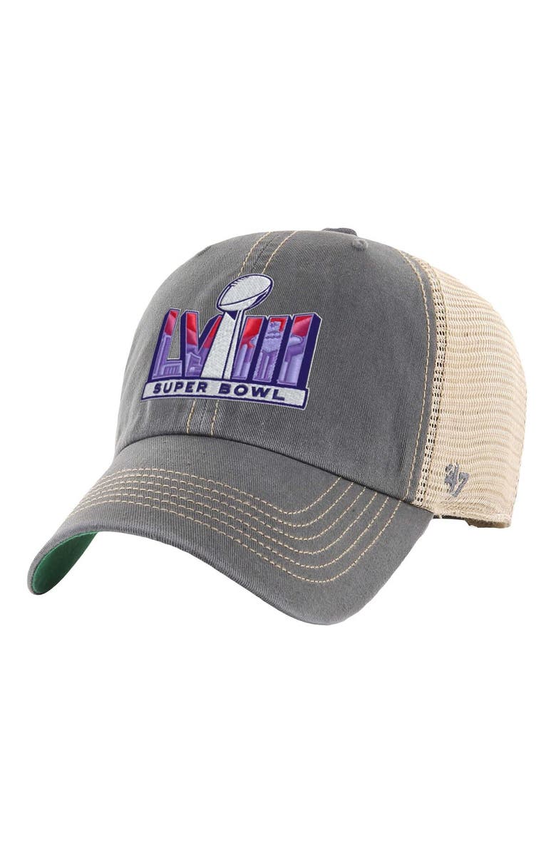 '47 Men's '47 Charcoal/Natural Super Bowl LVIII Trawler Trucker Clean Up Adjustable Hat, Main, color, 