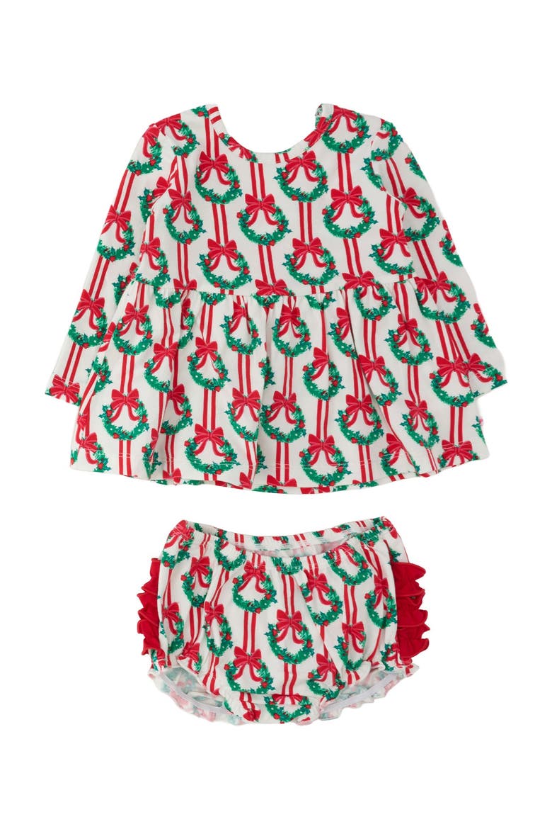 Holiday Knit Long Sleeve Twirl Top and Bloomer Set, Main, color, Deck The Halls
