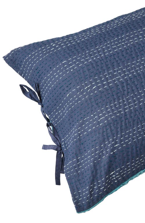 Melange Home Kantha Set Of 2 Reversible Cotton Shams In Navy And Teal