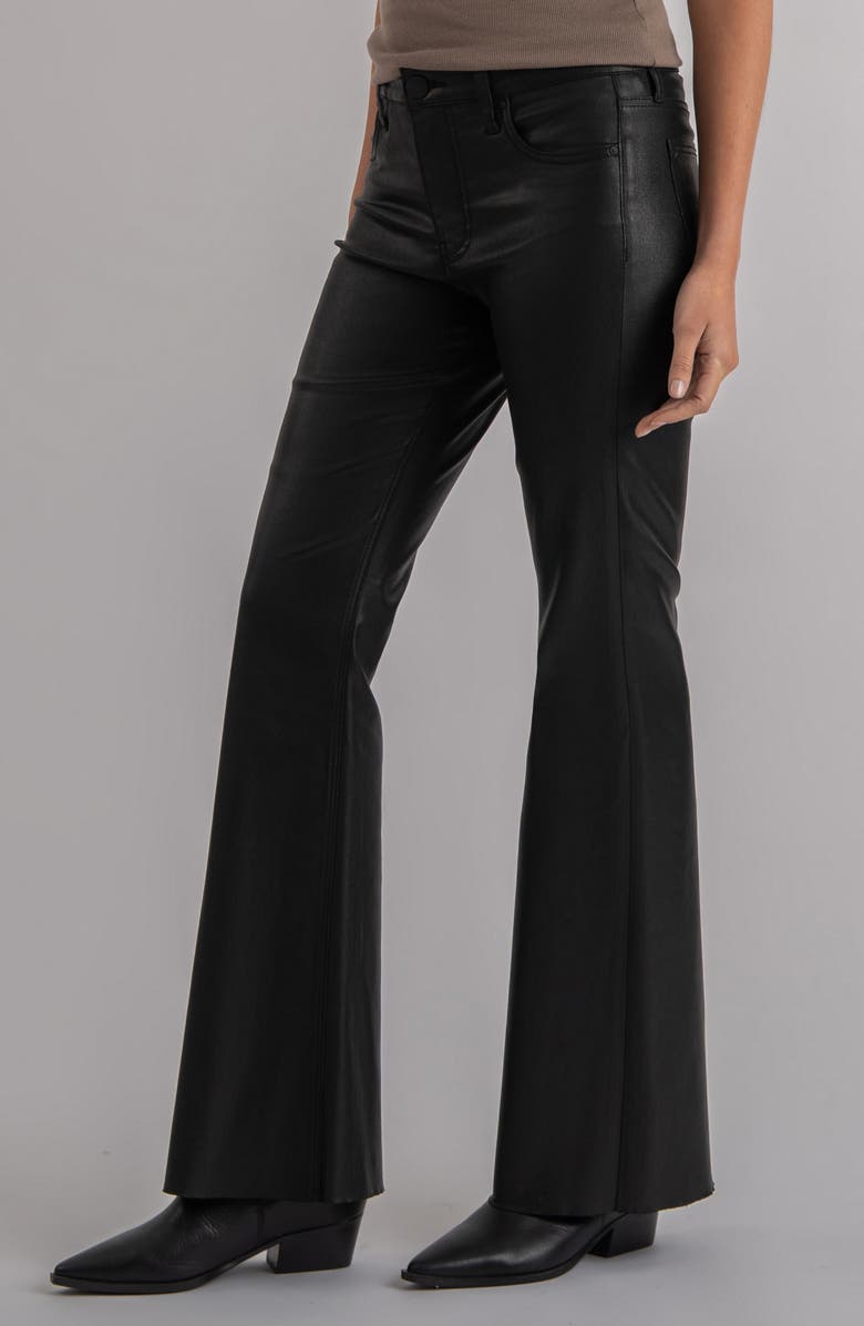 KUT from the Kloth Stella Coated Raw Hem High Waist Flare Jeans, Alternate, color, Black