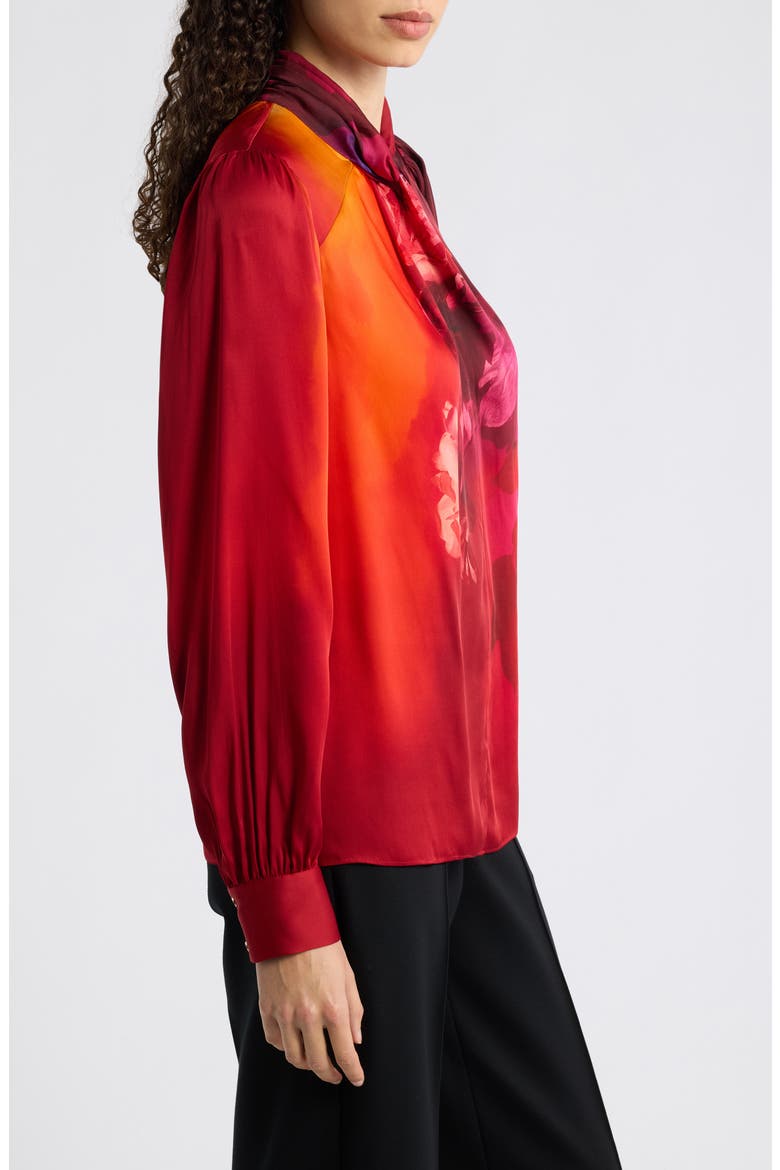 Lola Twisted Neck Silk Blend Top, Alternate, color, BURNING LOVE PRINT