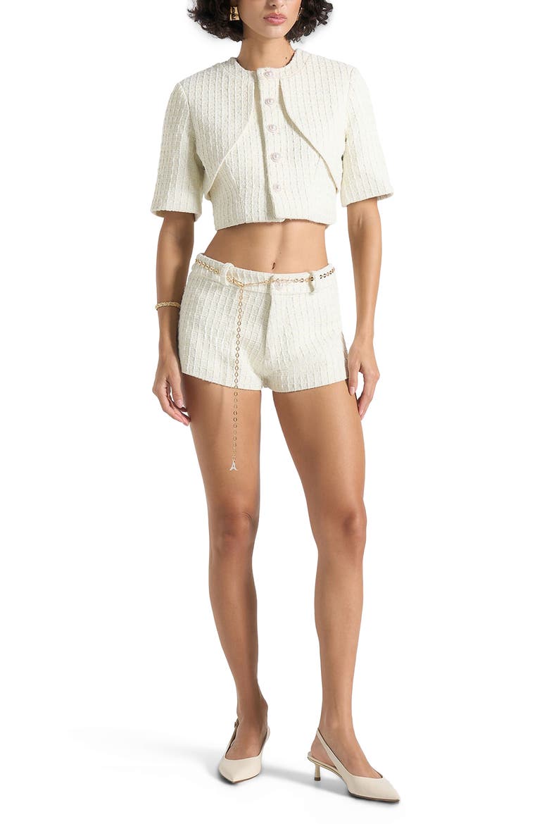 Elina Tweed Mini Shorts With Belt, Alternate, color, Cream