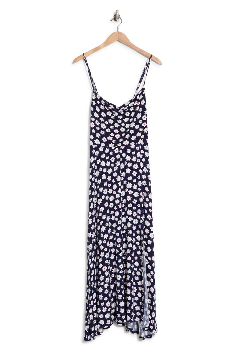 Floral Cowl Neck Midi Slipdress, Alternate, color, NAVY/ IVORY