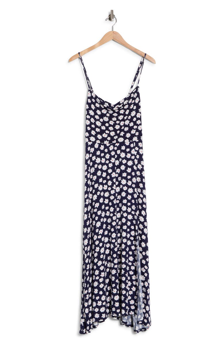 Loveappella Floral Cowl Neck Midi Slipdress, Main, color, Navy/ Ivory