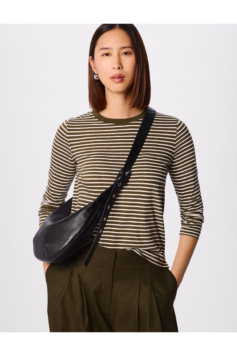 Stripe Crew Neck Pocket Top, Main, color, Khaki/Multi