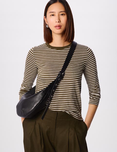Stripe Crew Neck Pocket Top
