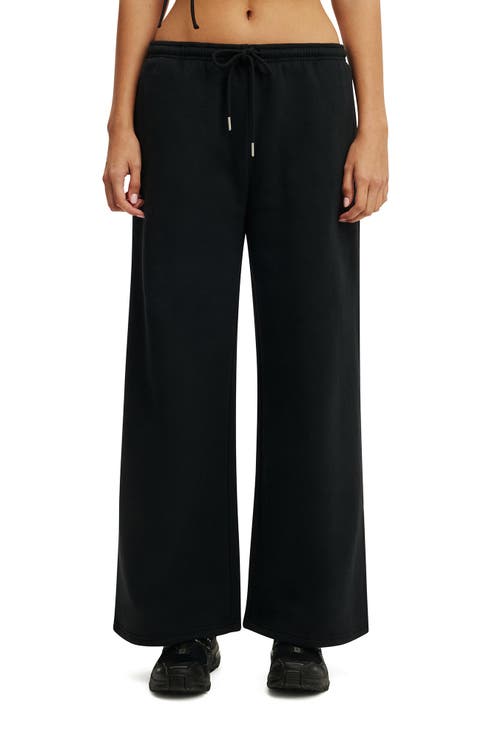 Women's Active Plush Tie Waist Wide Leg Sweatpant