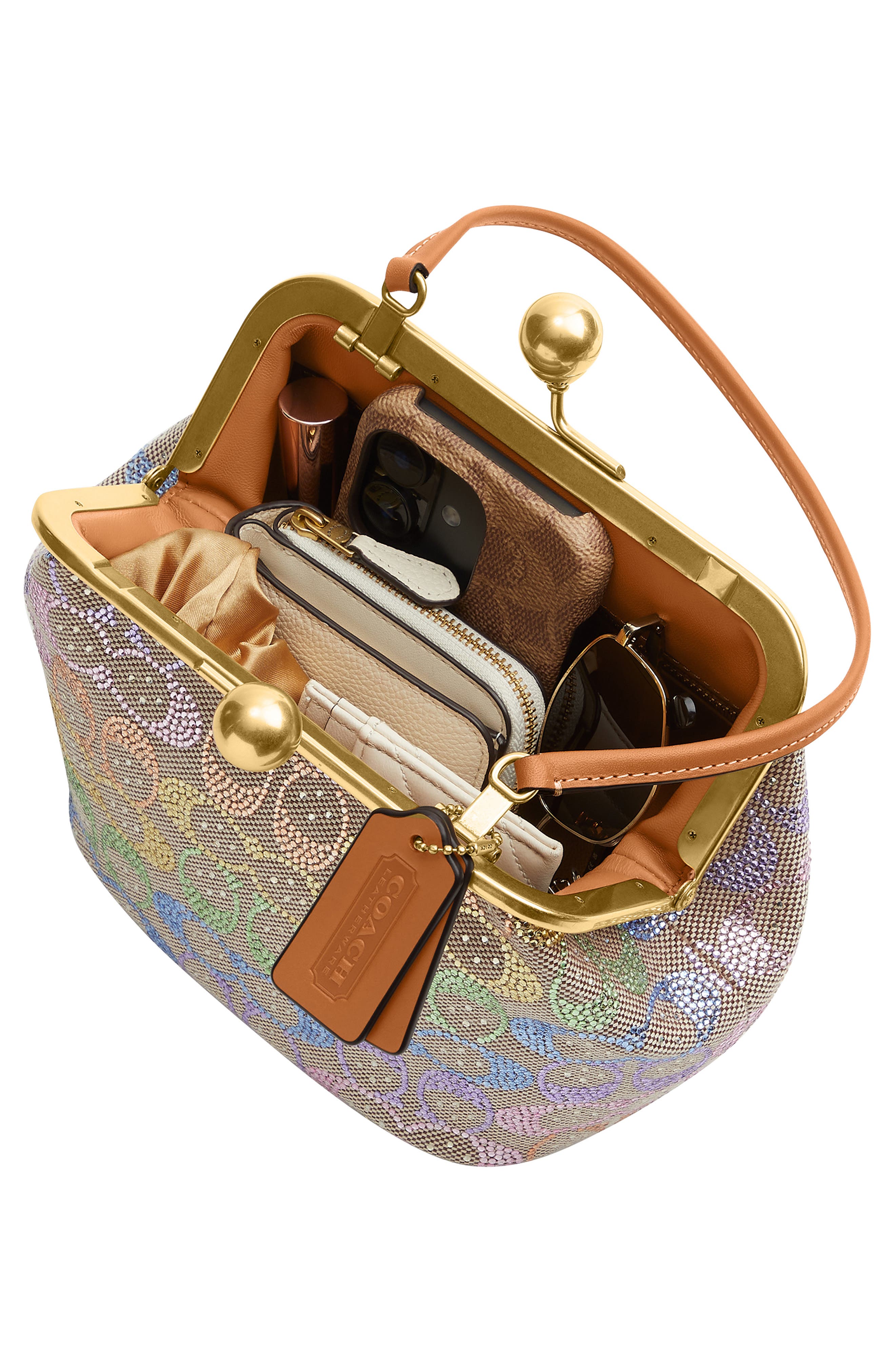 Signature Crystal Jacquard & Leather Kisslock Frame Bag (Women