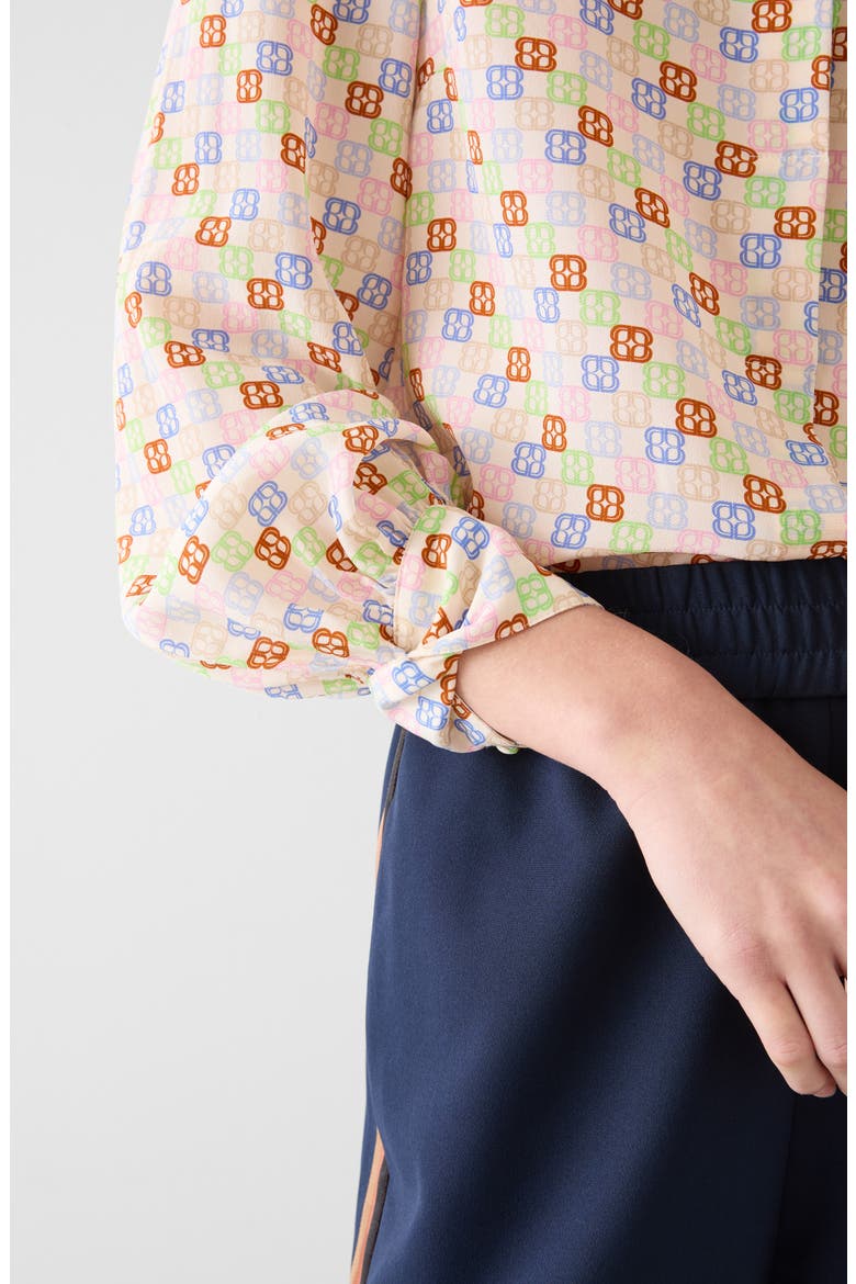 Mari Print Twist Cuff Silk Shirt, Alternate, color, WHITE MULTI