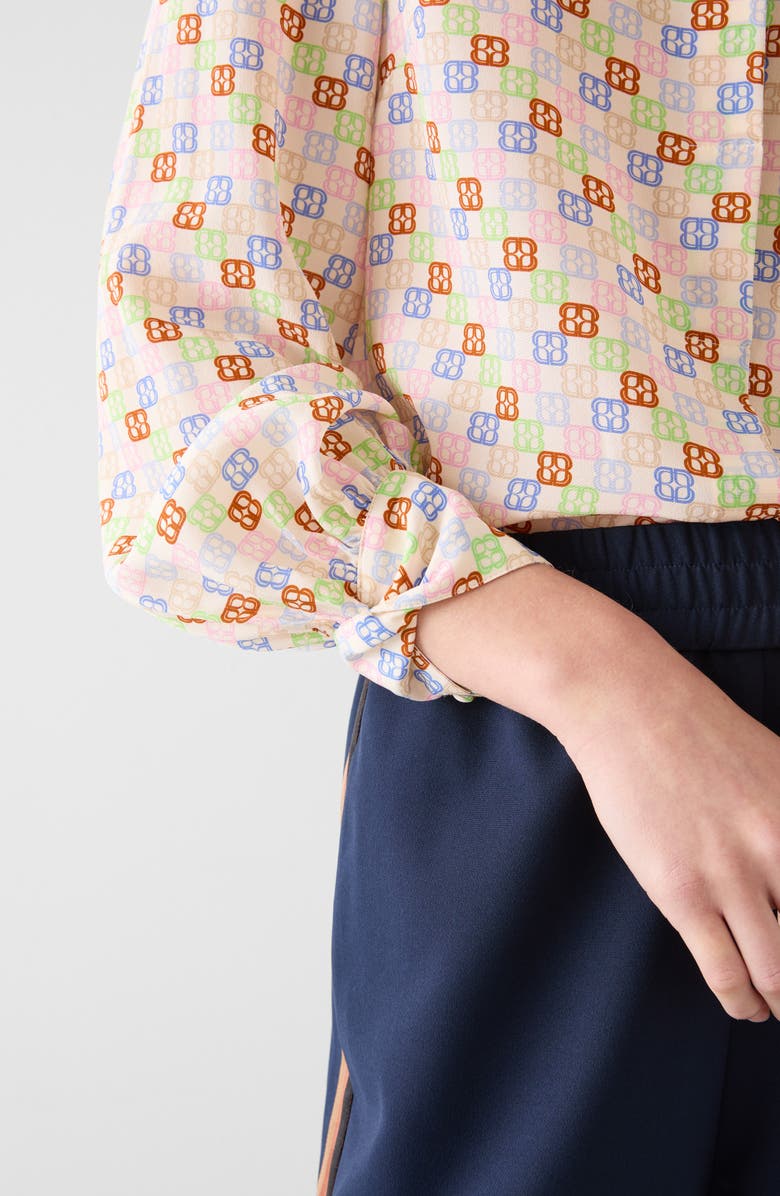 LK Bennett Mari Print Twist Cuff Silk Shirt, Alternate, color, White Multi