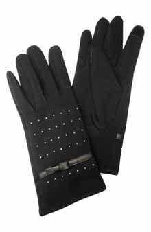 MARCUS ADLER Studded Faux Leather Bow Jersey Knit Gloves