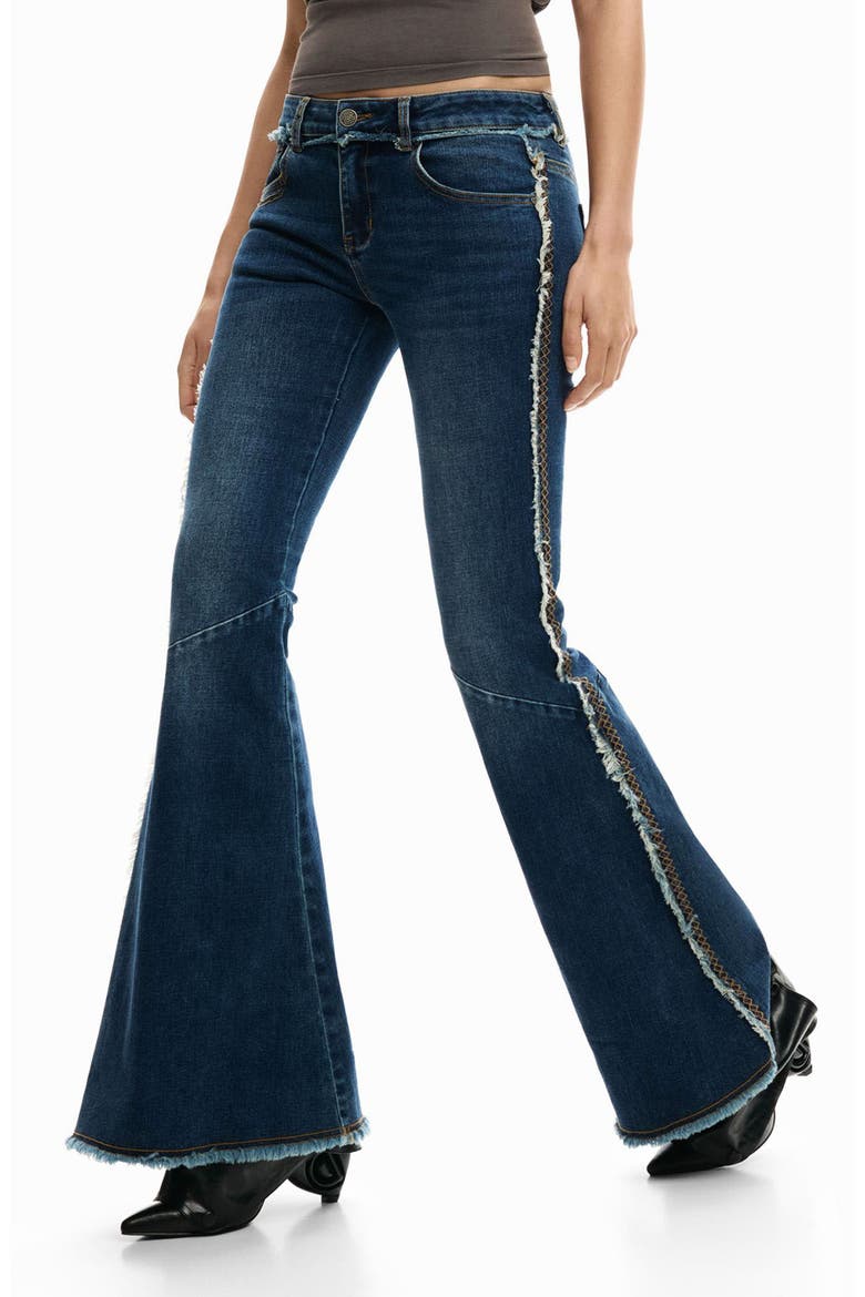 Embroidery Trim Flare Jeans, Alternate, color, DARK BLUE