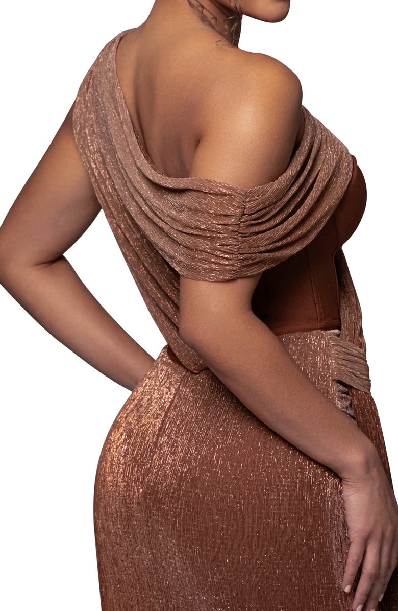 JLUXLABEL Celestina Metallic Drape Gown, Alternate, color,