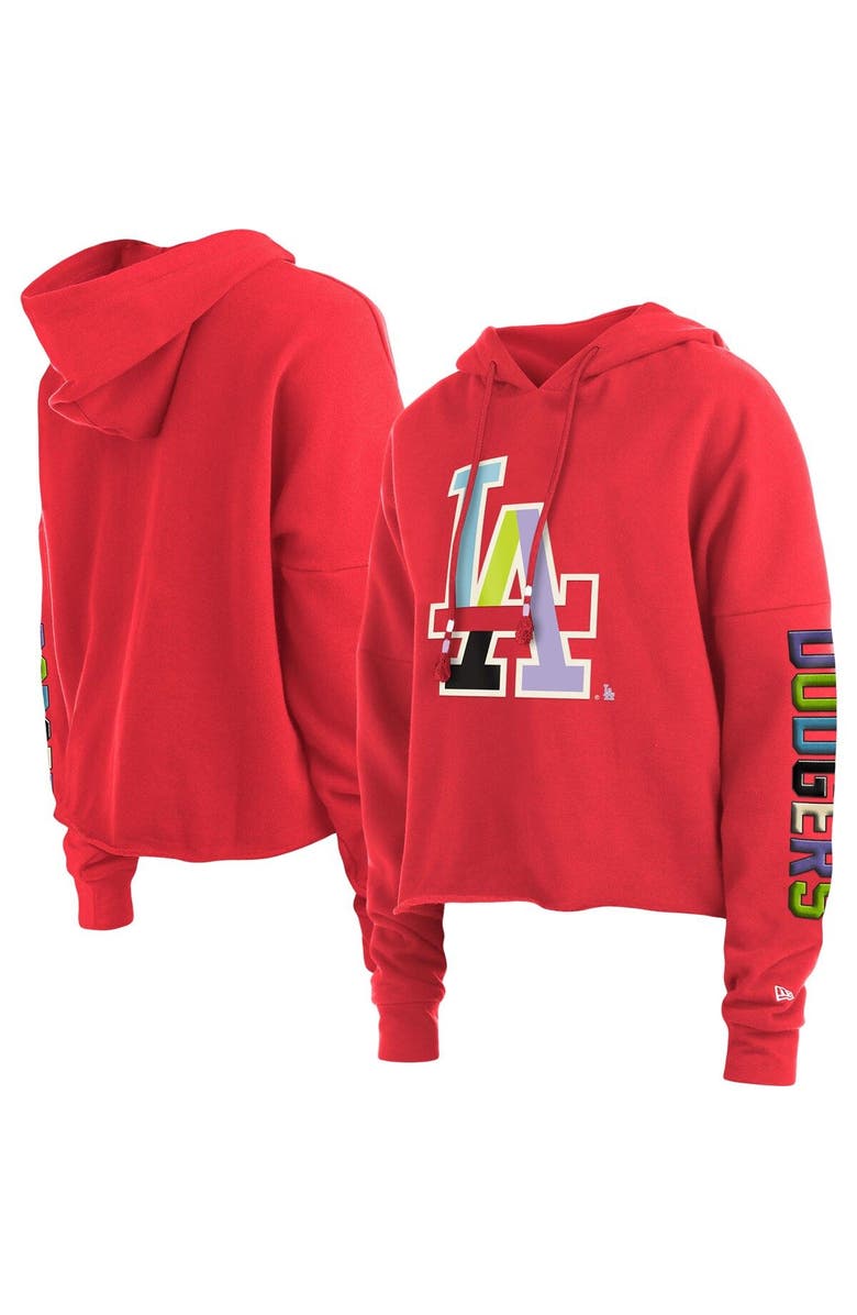 New Era Women's New Era Red Los Angeles Dodgers Fashion High Hip Pullover Hoodie, Main, color, 