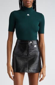 Courrèges Embroidered Logo Mock Neck Rib Sweater