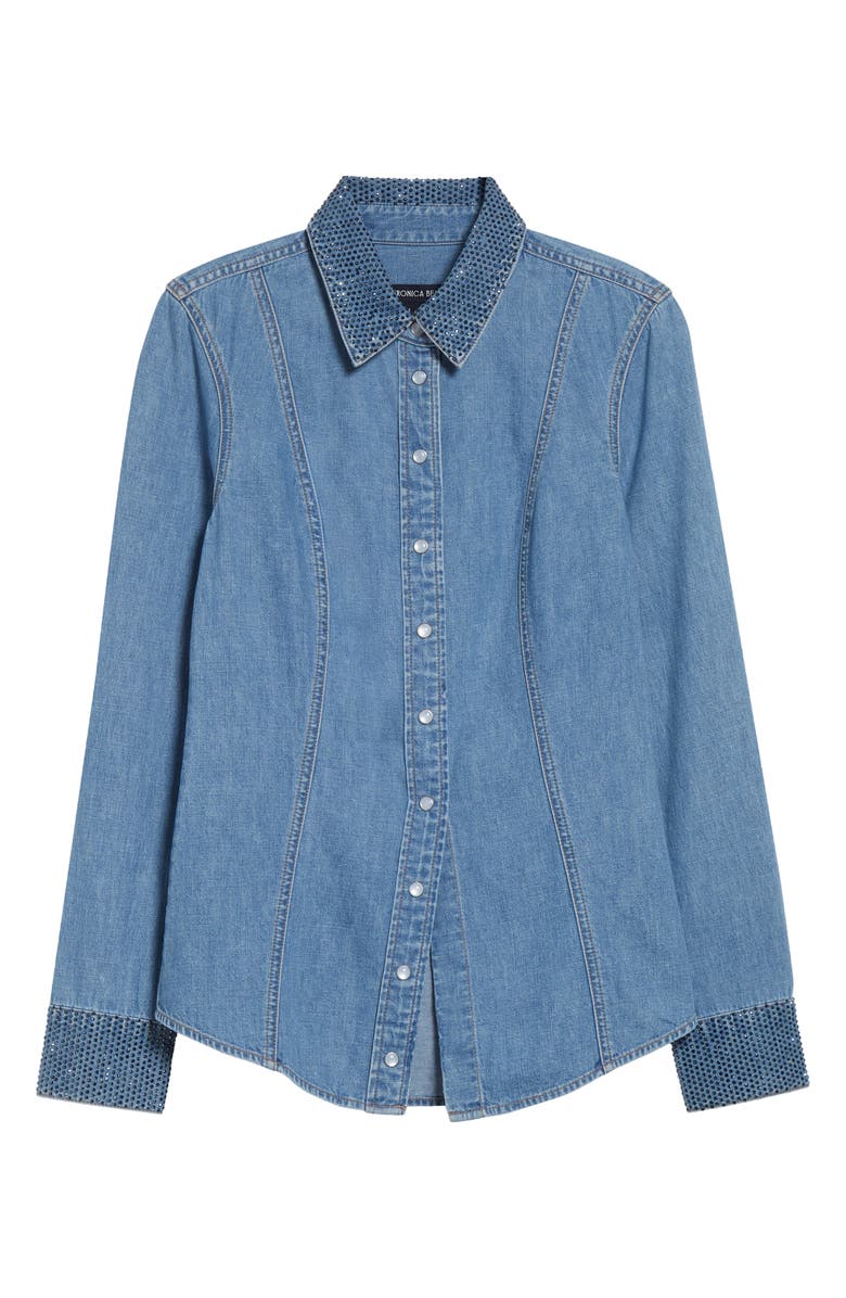 Veronica Beard Eddie Rhinestone Trim Denim Top, Alternate, color, Riviera Breeze