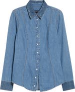Veronica Beard Eddie Rhinestone Trim Denim Top
