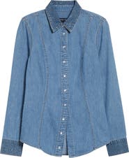 Veronica Beard Eddie Rhinestone Trim Denim Top