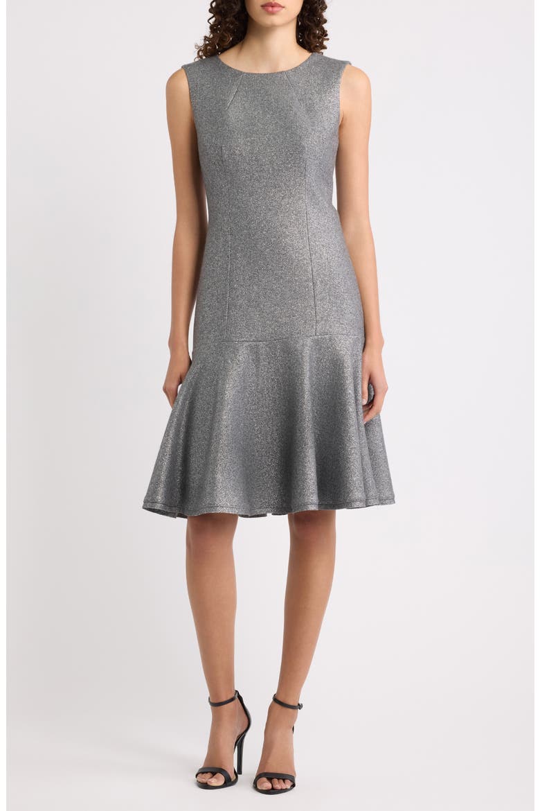 Brett Sleeveless Metallic Drop Waist Dress, Main, color, GREY