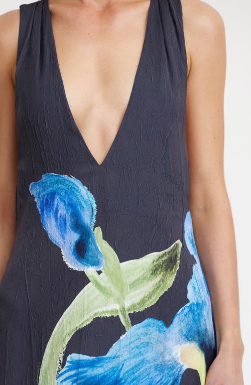 Significant Other Merida Floral Print Plunge Neck Gown In Midnight Bouquet