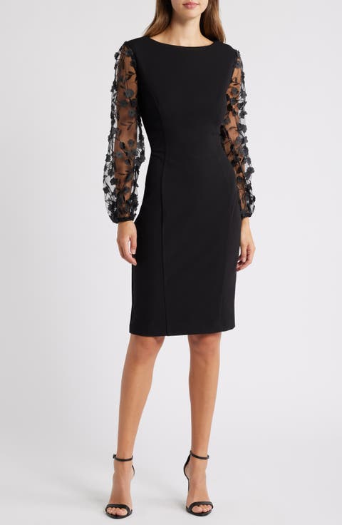 Floral Mesh Sleeve Sheath Dress