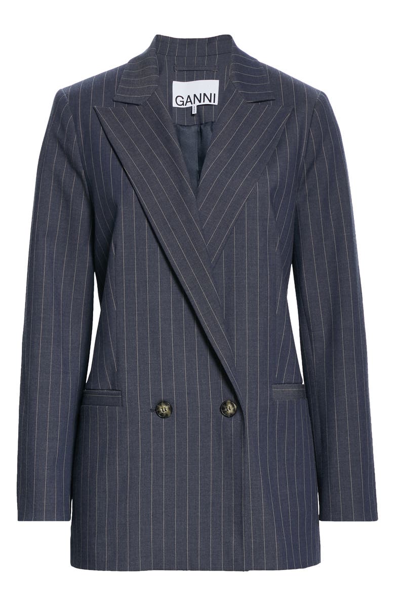 Ganni Double Breasted Pinstripe Blazer, Alternate, color, 