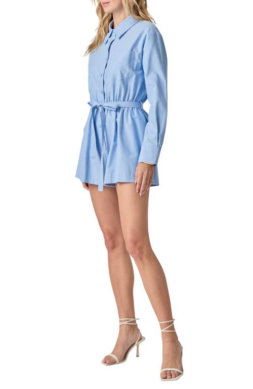 English Factory Long Sleeve Oxford Cotton Romper In Blue