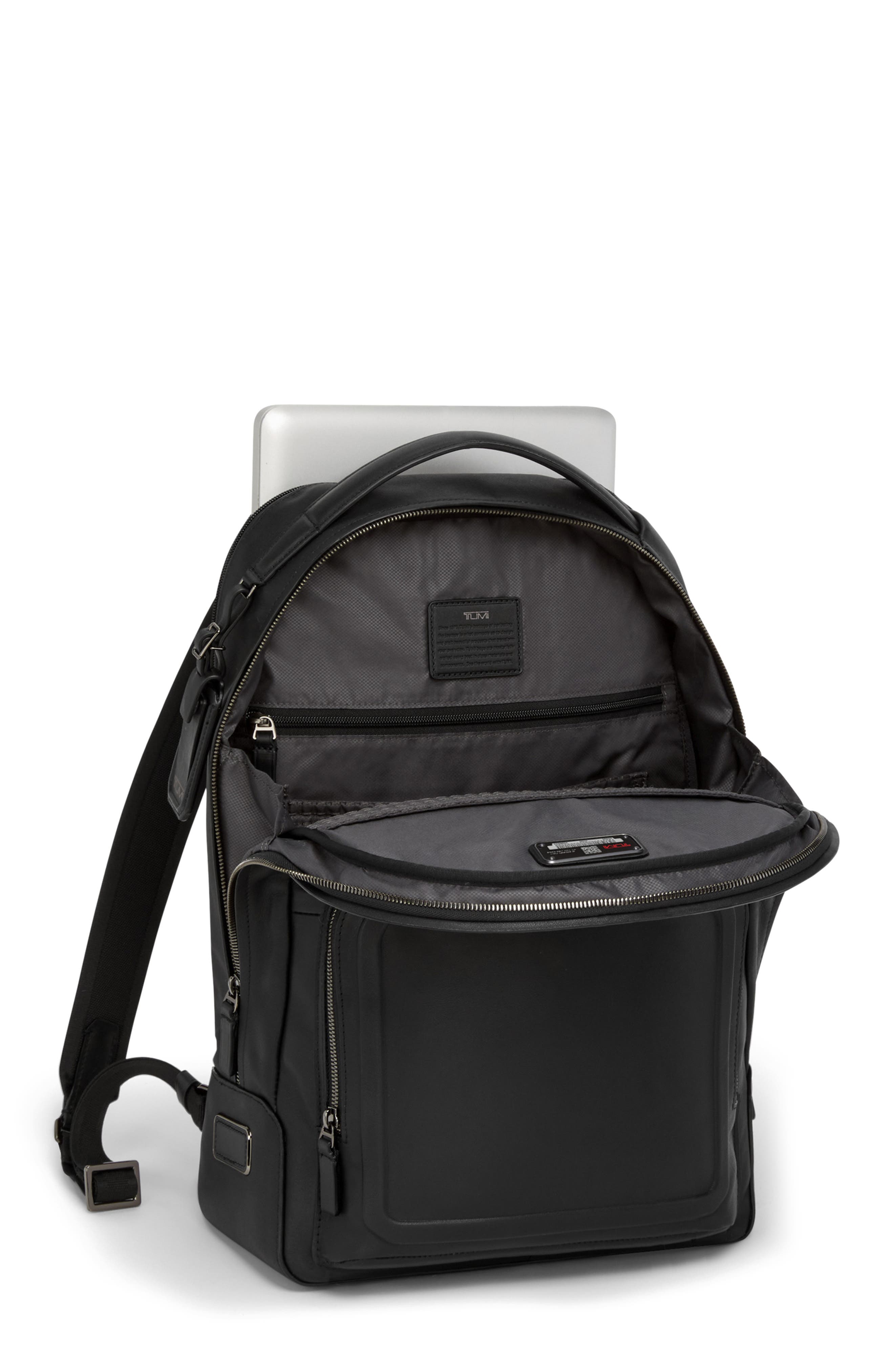 TUMI Warren Leather Backpack, Alternate, color, Black Bombe
