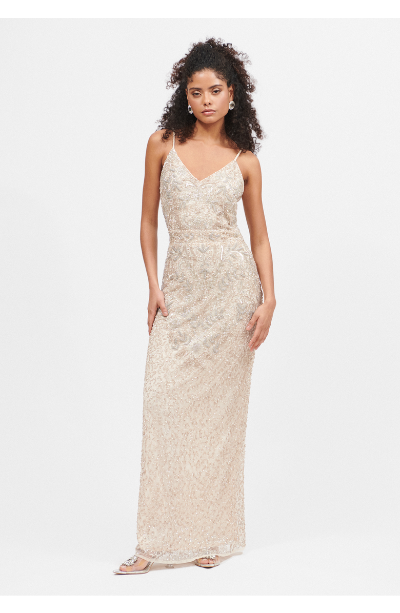 BEAUUT Occasion Embellished Sequin Beaded V Neck With Straps Evening Maxi Dress, Main, color,