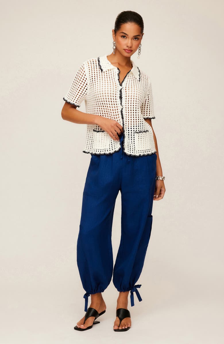 FIFTEEN TWENTY Gemma Open Knit Button-Up Shirt, Alternate, color, Off White / Navy