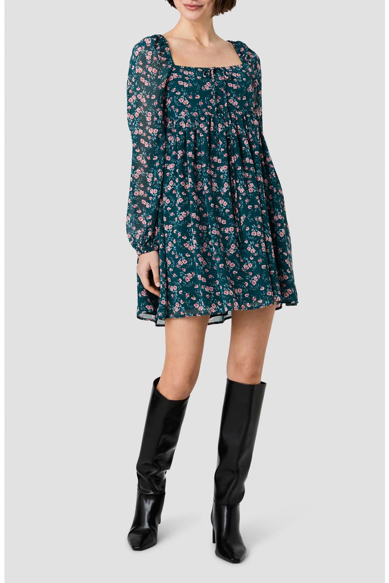 Marina Lucia Floral Chiffon Minidress, Main, color, DEEP TEAL LUCIA FLEUR MULTI