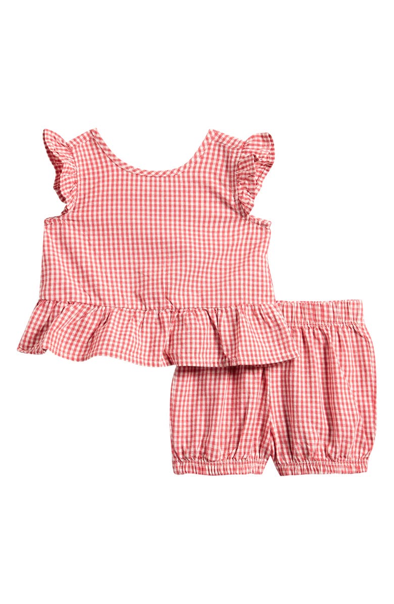 Little Planet Gingham Check Cotton & Linen Top & Shorts Set, Main, color, Red Gingham