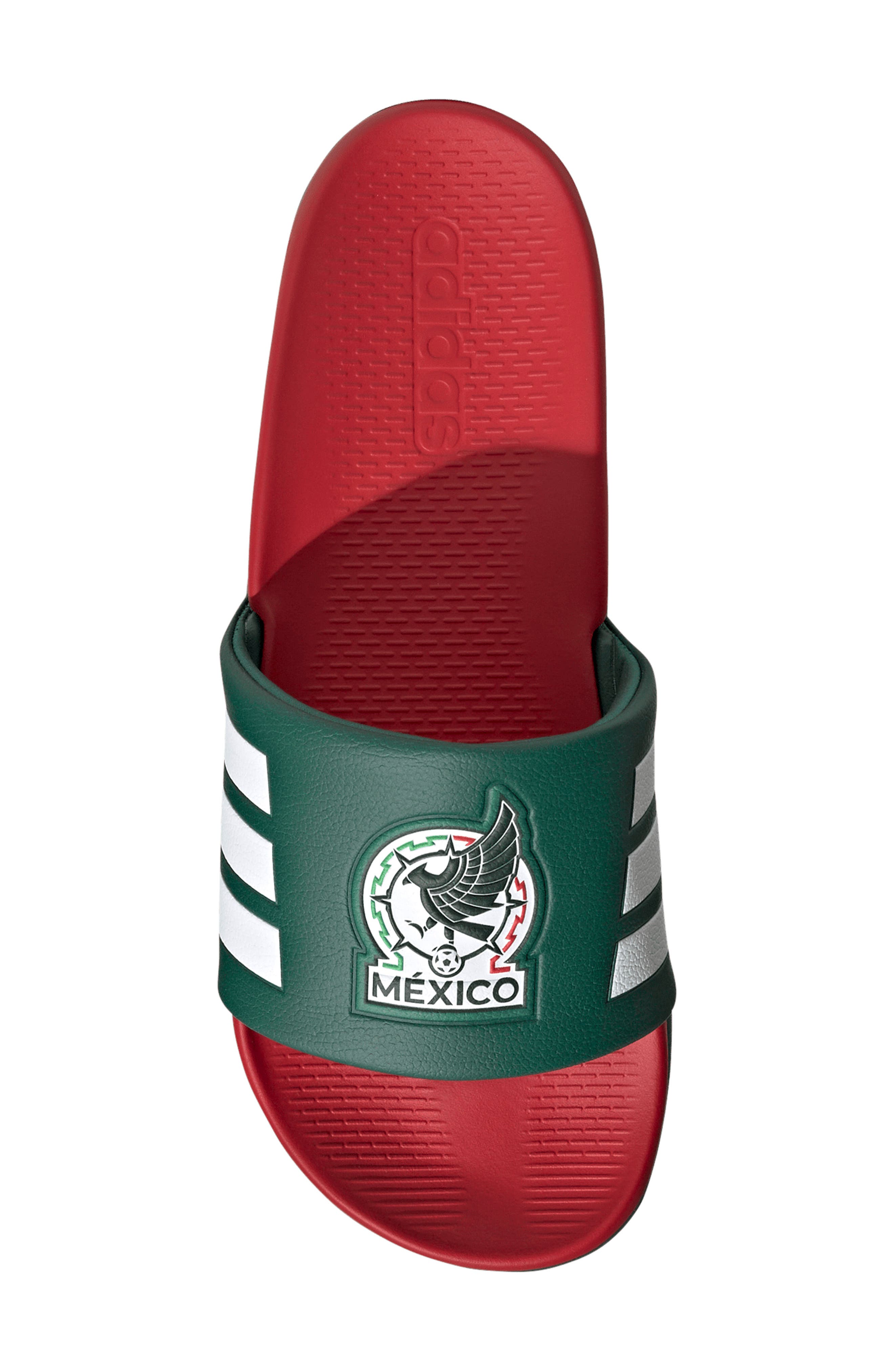 adidas Gender Inclusive Adilette Comfort 2.0 Mexico Slide Sandal, Alternate, color, Dark Green/ Scarlet/ White