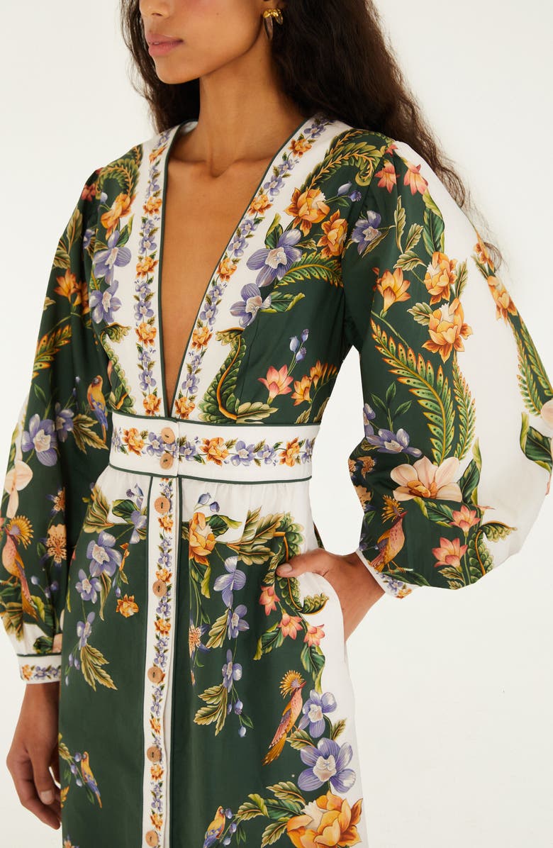 FARM Rio Nature Green Long Sleeve Floral Maxi Dress, Alternate, color, Green