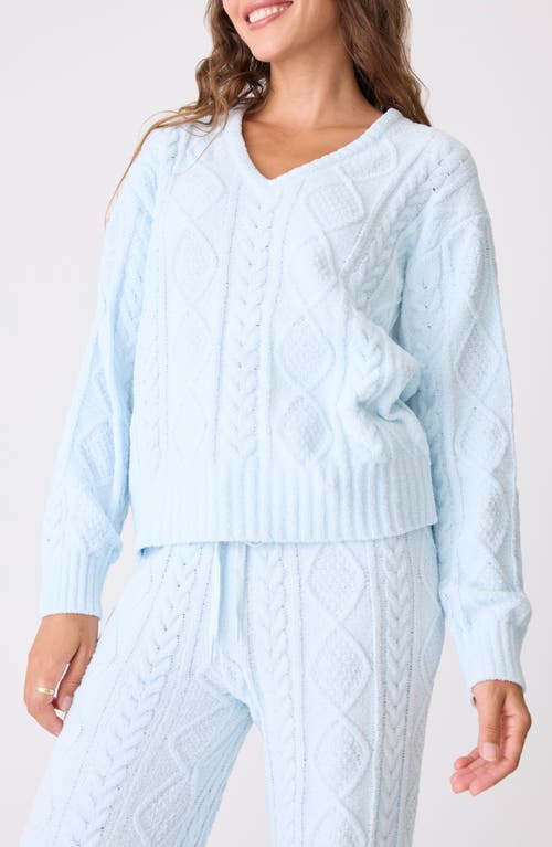 PJ Salvage Mixed Cable Stitch V-Neck Sweater in Blue Air 