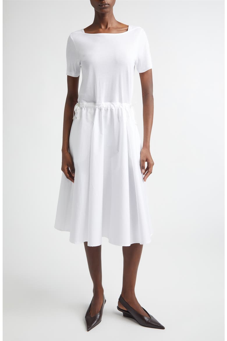 Mixed Media Drawcord Waist Dress, Main, color, WHITE