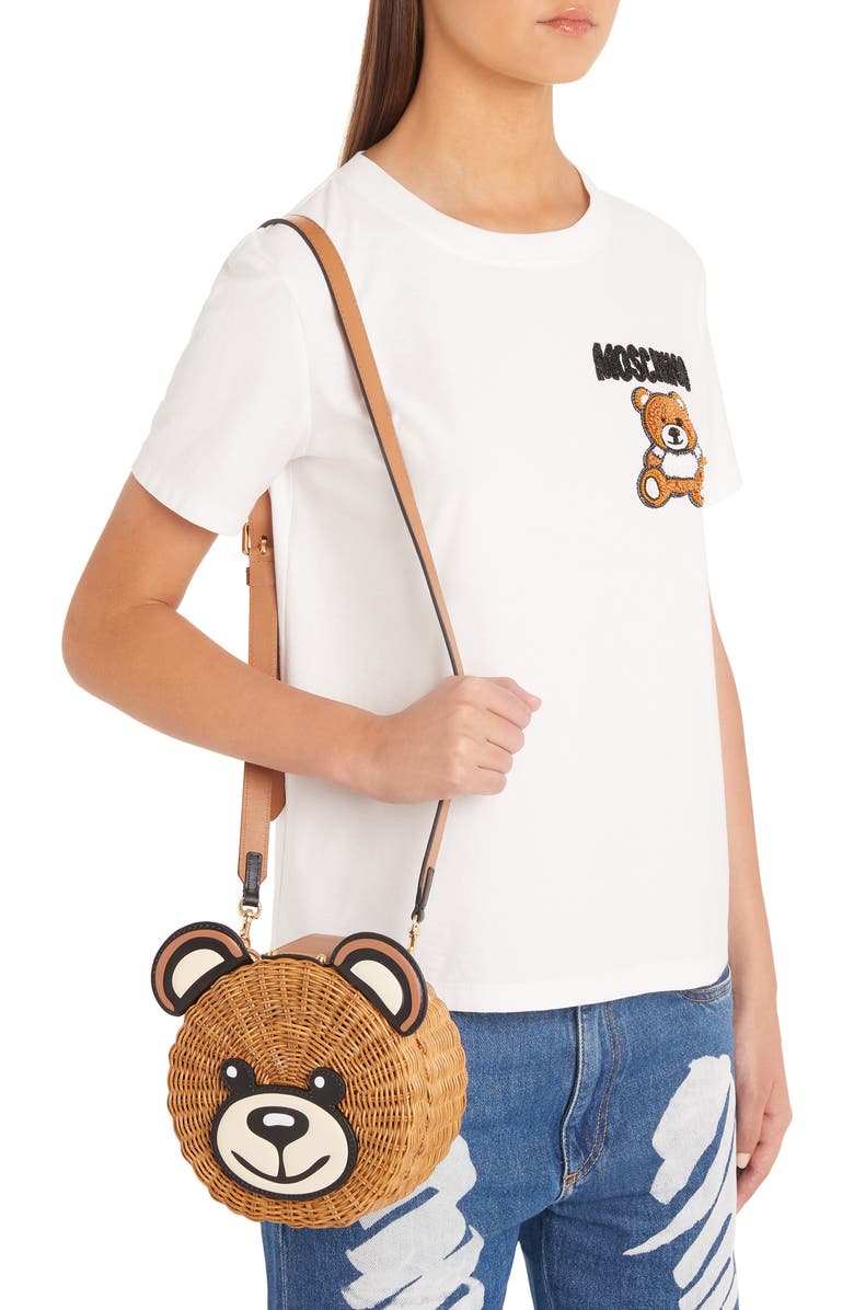 Moschino Straw Teddy Crossbody Bag, Alternate, color,