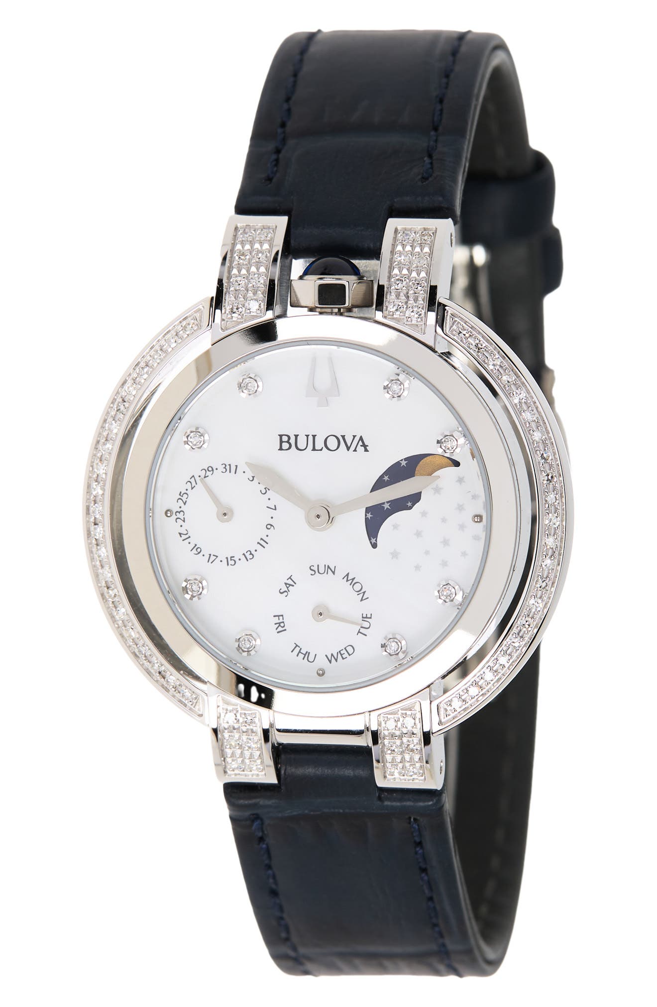 BULOVA Women's Rubaiyat Diamond Accent Leather Strap Watch, 40mm - 0.36 ctw
